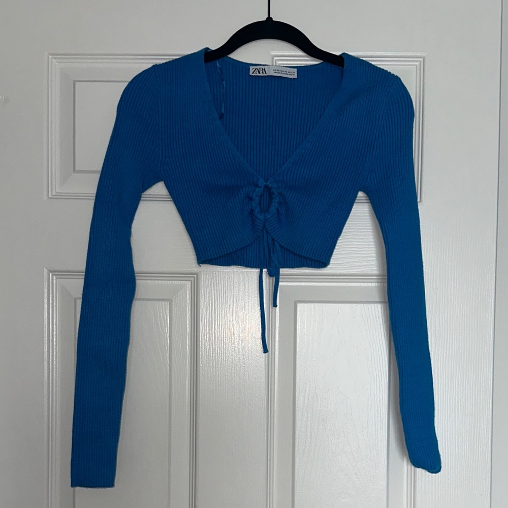 Zara Blue Ribbed Crop Top